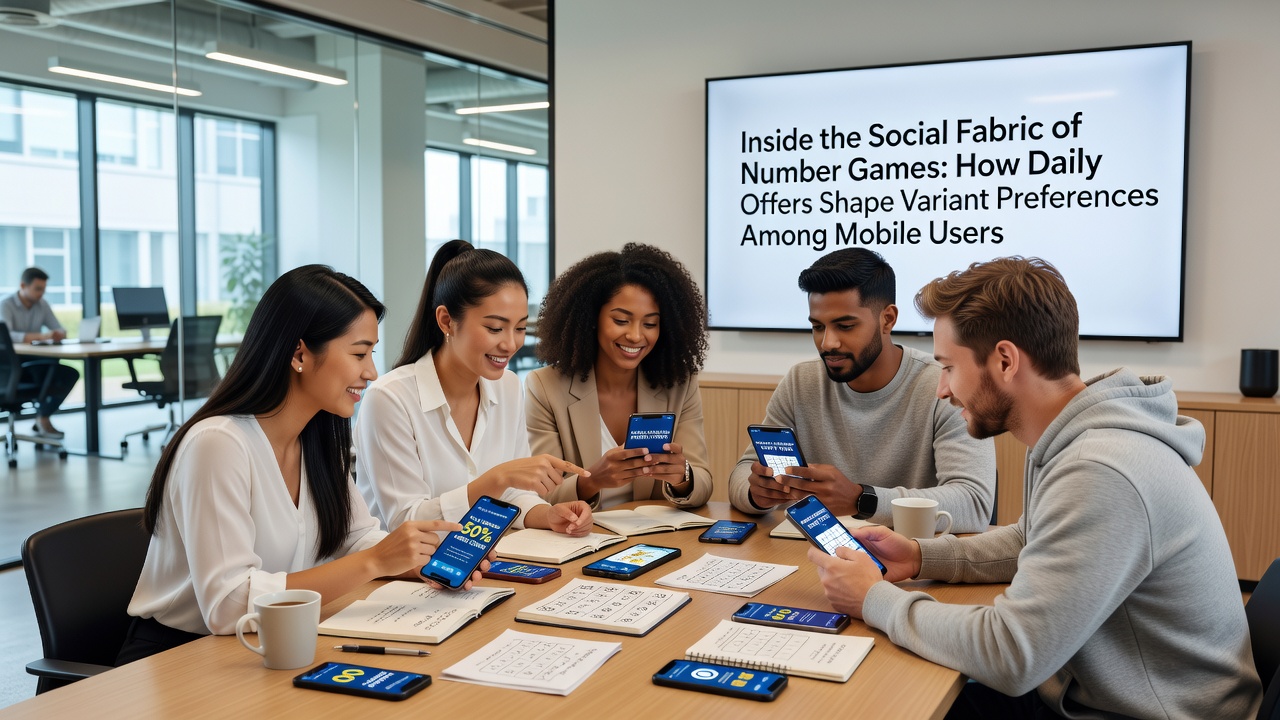 Group of mobile users discussing number game variants in a social app interface with offer highlights