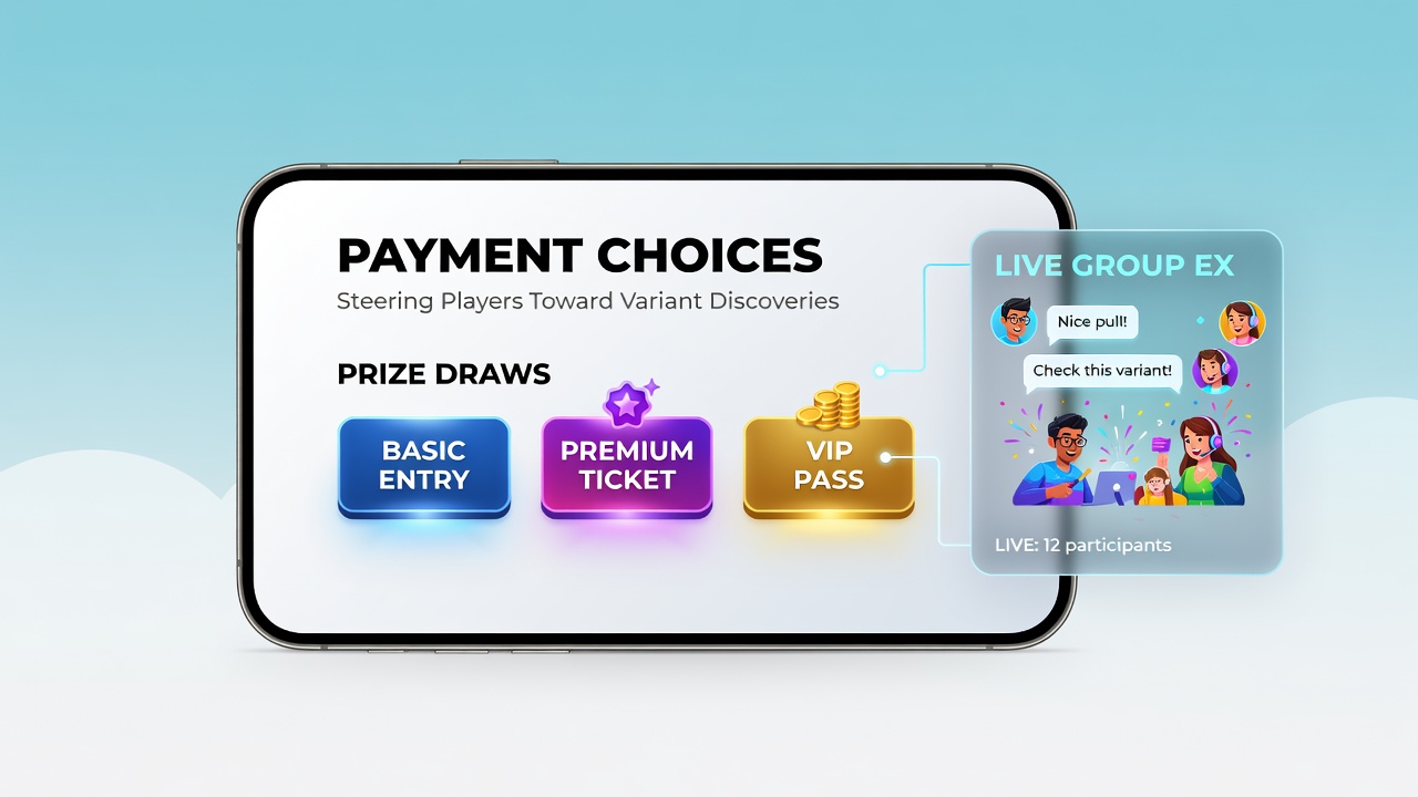 Players engaging in real-time chat during mobile prize draw events with variant selection screens visible